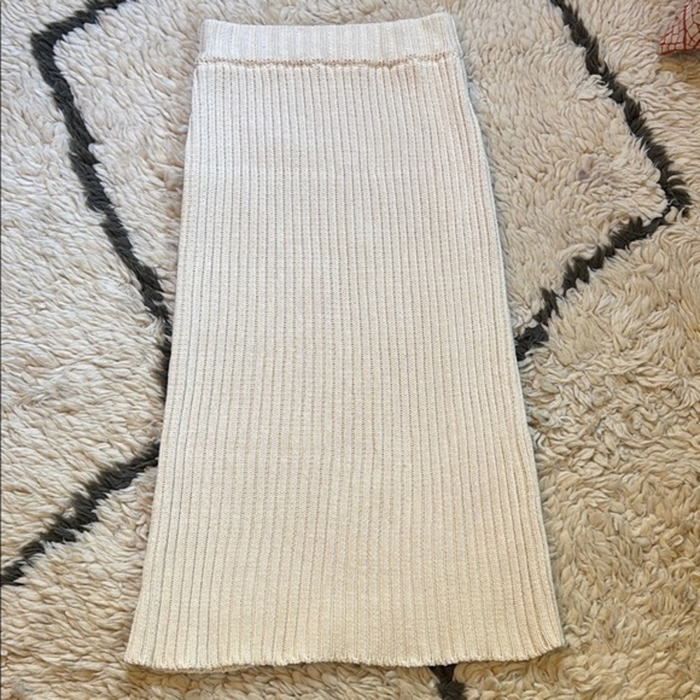 Babaa Cream Ribbed Midi Skirt